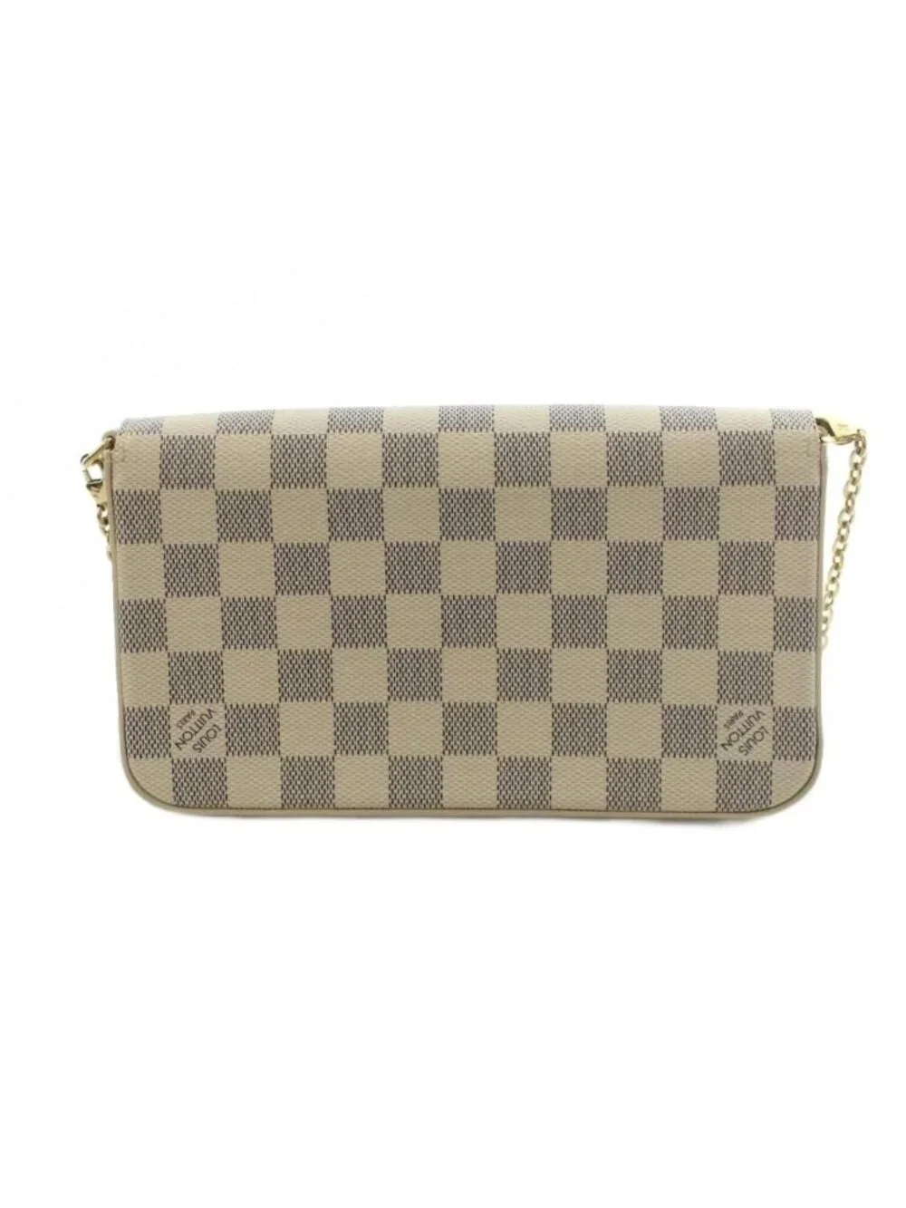 Louis Vuitton Pochette Damier Azur Chain Wallet Shoulder Bag Beige Navy